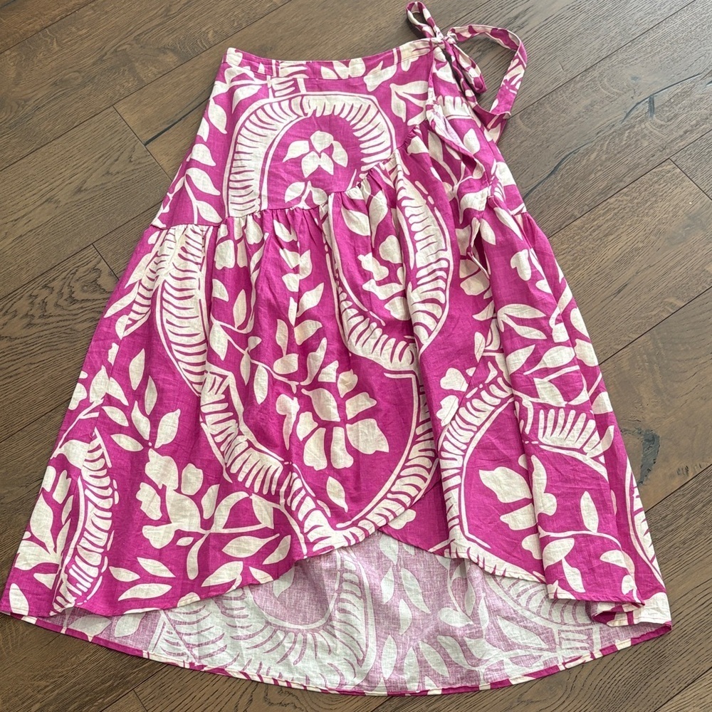 Christian Siriano Pink and Cream Long Wrap Linen Skirt